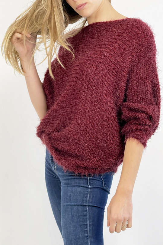 Burgundy sweater round neck very soft mesh effect, combines style and simplicity - 3