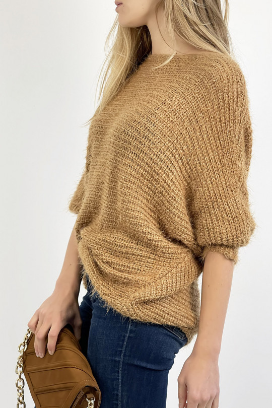 Camel sweater round neck very soft mesh effect, combines style and simplicity - 2