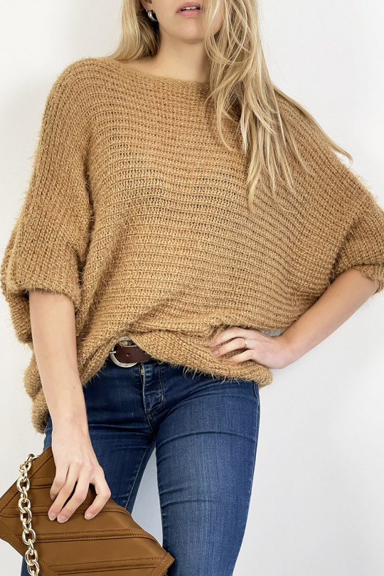Camel sweater round neck very soft mesh effect, combines style and simplicity - 3