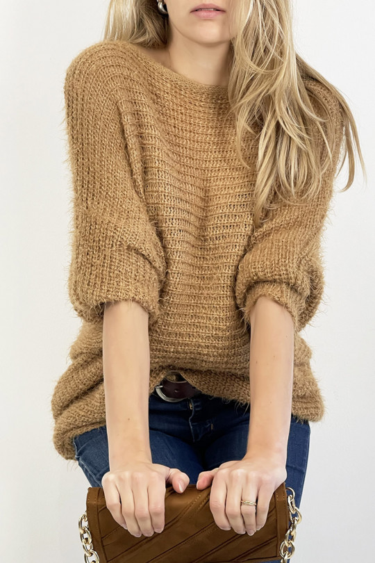 Camel sweater round neck very soft mesh effect, combines style and simplicity - 4