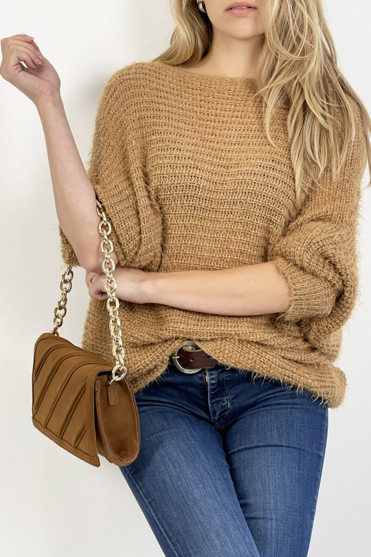 Camel sweater round neck very soft mesh effect, combines style and simplicity - 5