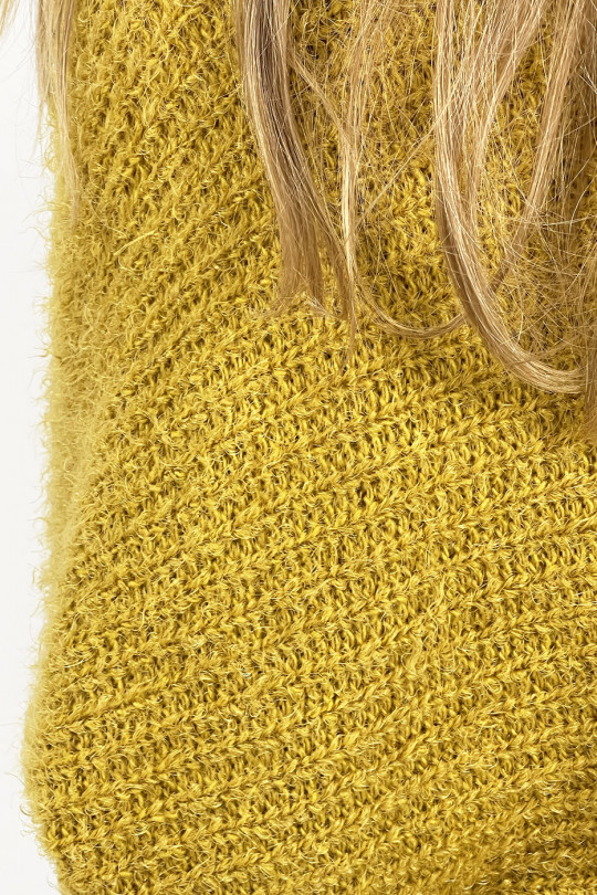 Mustard round neck sweater with very soft knit effect, combines style and simplicity - 1