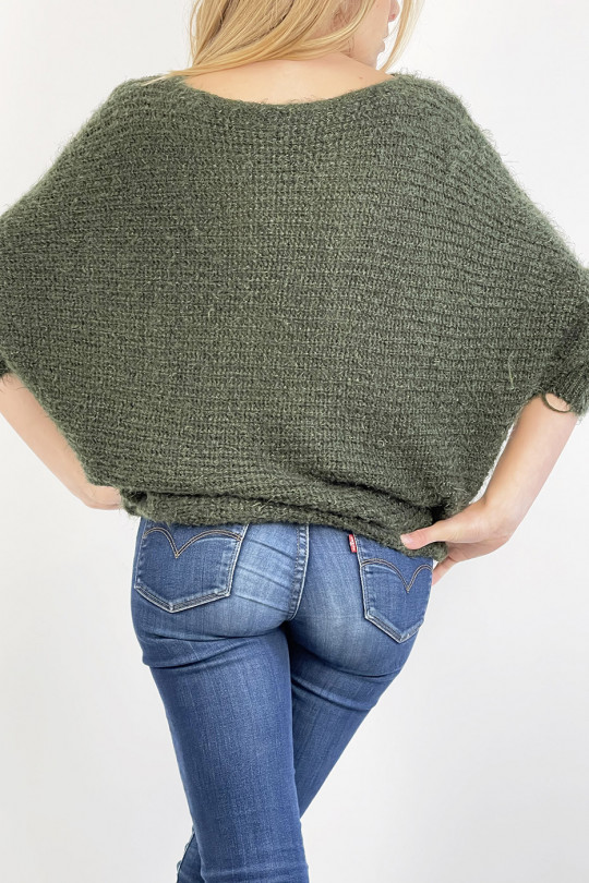 Khaki green round neck sweater with very soft knit effect, combines style and simplicity - 1