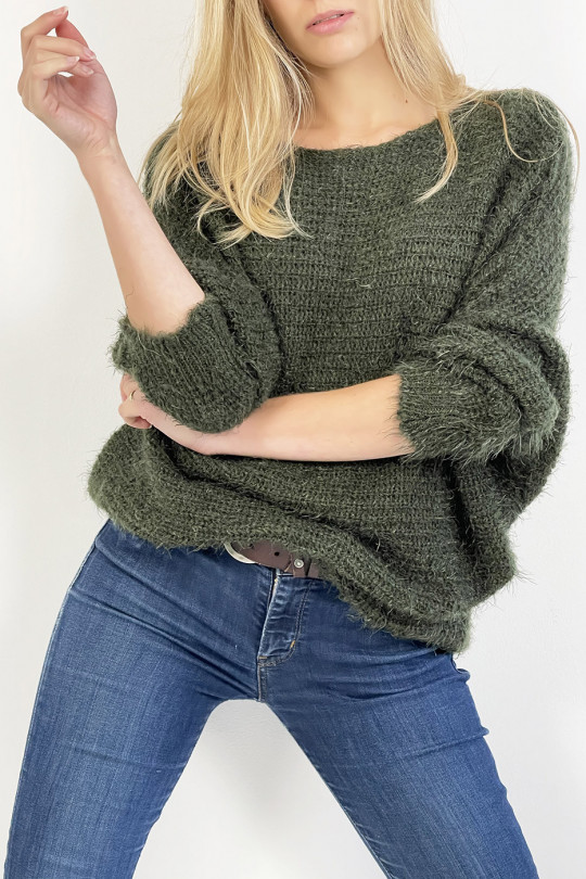 Khaki green round neck sweater with very soft knit effect, combines style and simplicity - 7