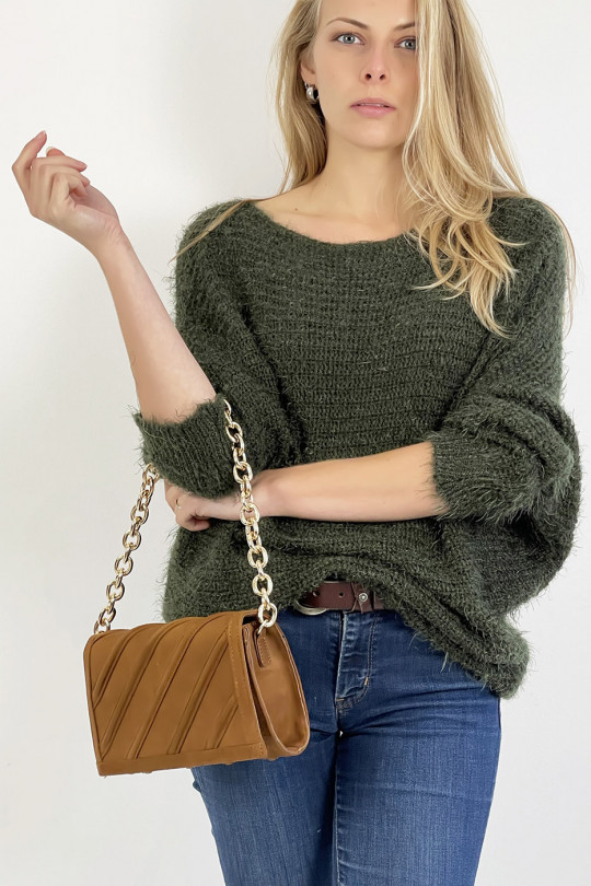 Khaki green round neck sweater with very soft knit effect, combines style and simplicity - 10