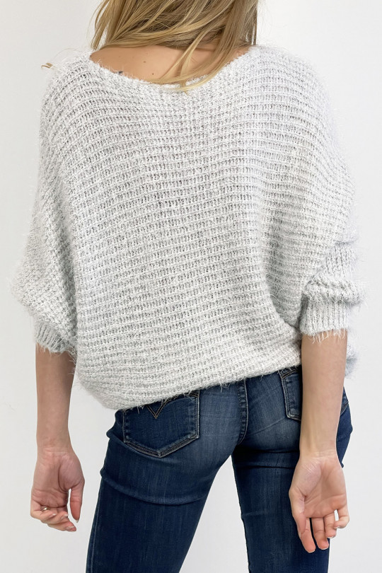 Gray sweater round neck very soft mesh effect, combines style and simplicity - 1