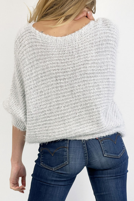 Gray sweater round neck very soft mesh effect, combines style and simplicity - 2