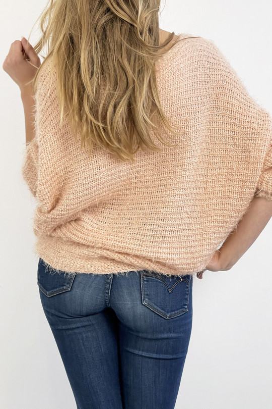 Pink sweater round neck very soft knit effect, combines style and simplicity - 1