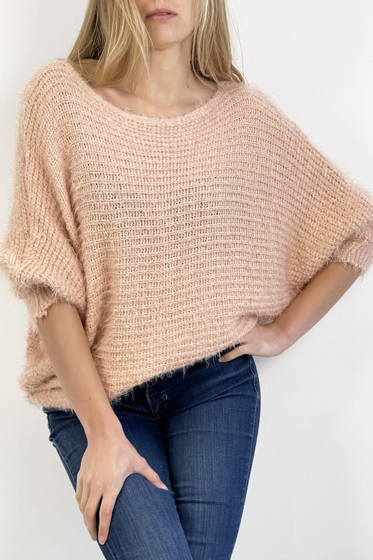 Pink sweater round neck very soft knit effect, combines style and simplicity - 7