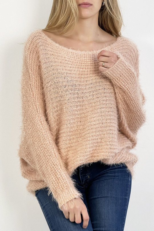 Pink sweater round neck very soft knit effect, combines style and simplicity - 8