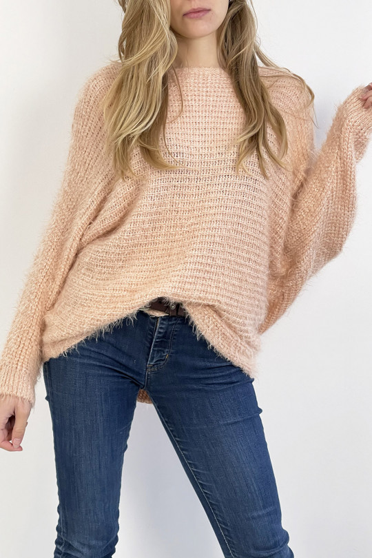 Pink sweater round neck very soft knit effect, combines style and simplicity - 9