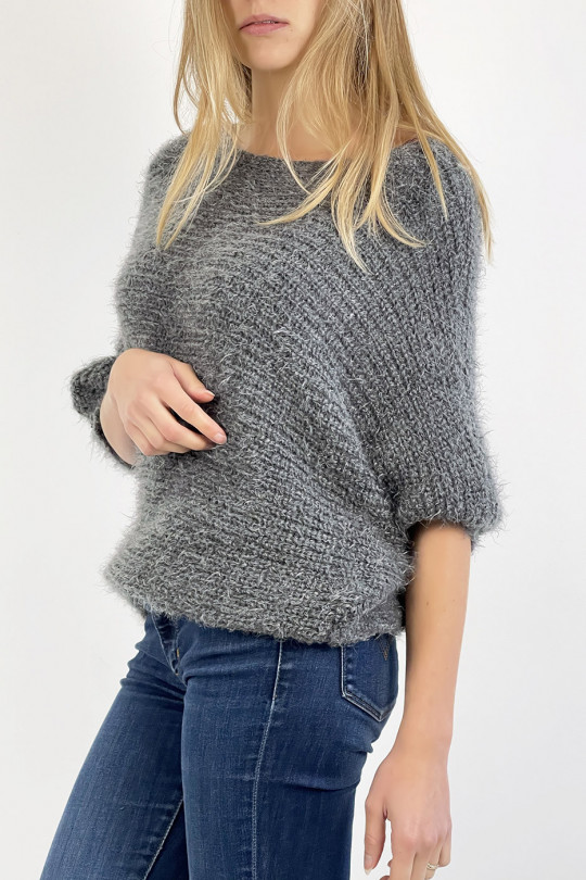 Charcoal gray sweater with round neck, very soft knit effect, combines style and simplicity - 3