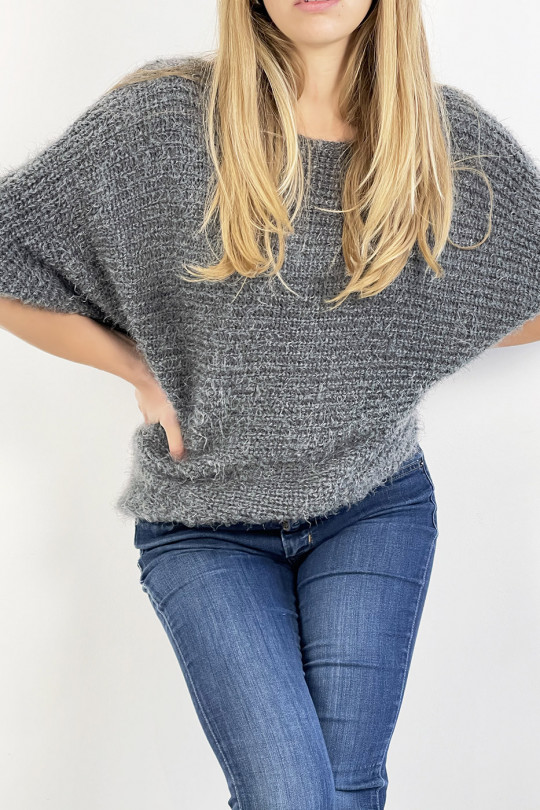 Charcoal gray sweater with round neck, very soft knit effect, combines style and simplicity - 6