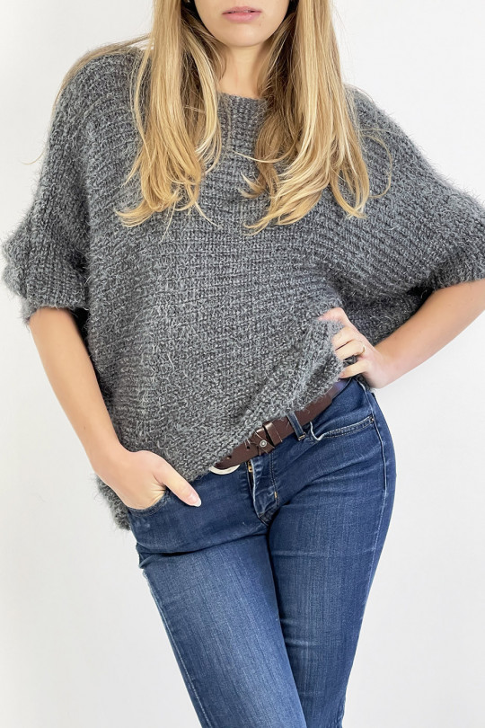 Charcoal gray sweater with round neck, very soft knit effect, combines style and simplicity - 7