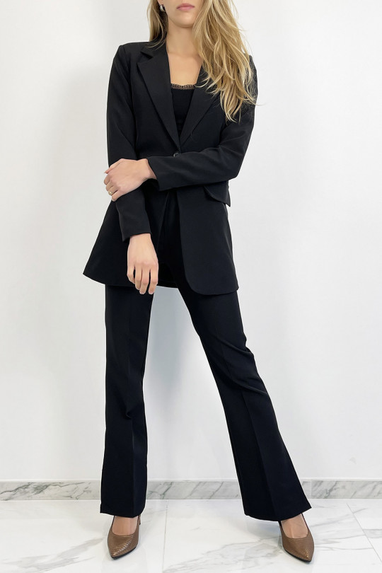 Very chic black blazer set with tie belt and slit pants - 11