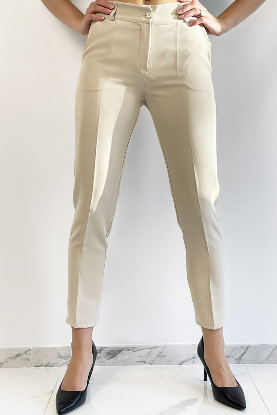 Pantalon slim beige avec poches style working girl - 6