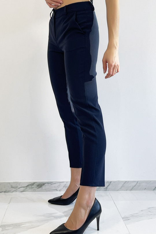 Donkerblauwe slanke broek met werkende meisjeszakken - 1