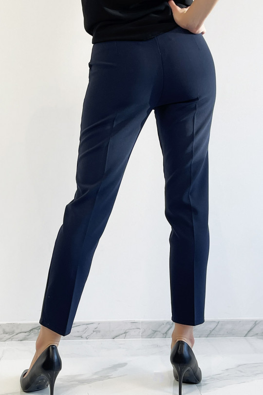 Donkerblauwe slanke broek met werkende meisjeszakken - 3