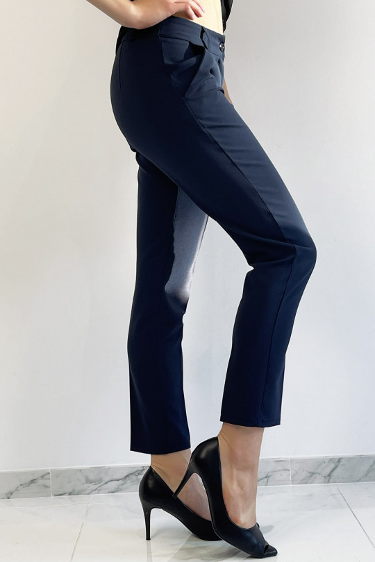 Navy slim pants with working girl style pockets - 4