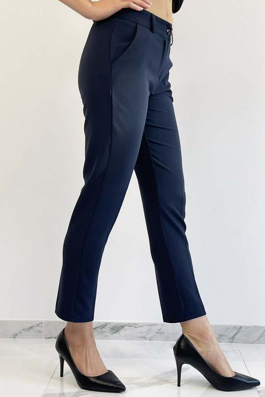 Navy slim pants with working girl style pockets - 5