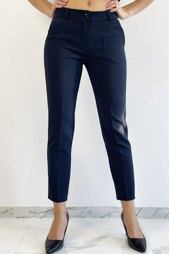 Navy slim pants with working girl style pockets - 6