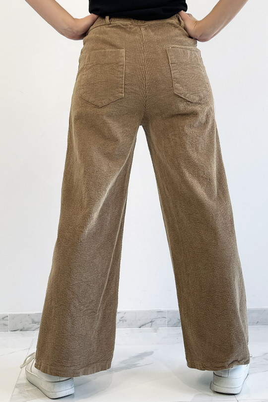 Camel velvet palazzo pants with pockets. Fashion woman pants - 3