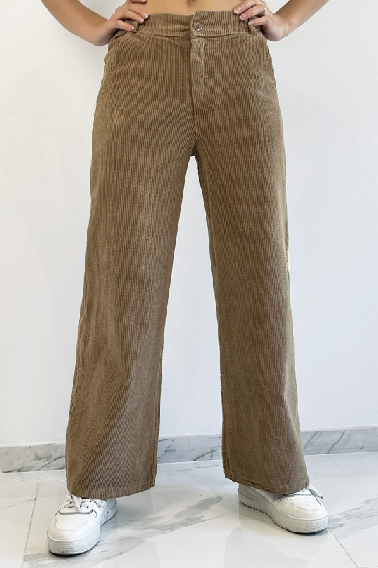 Camel velvet palazzo pants with pockets. Fashion woman pants - 6