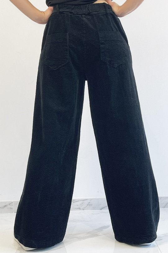 Black velvet palazzo pants with pockets. Fashion woman pants - 2