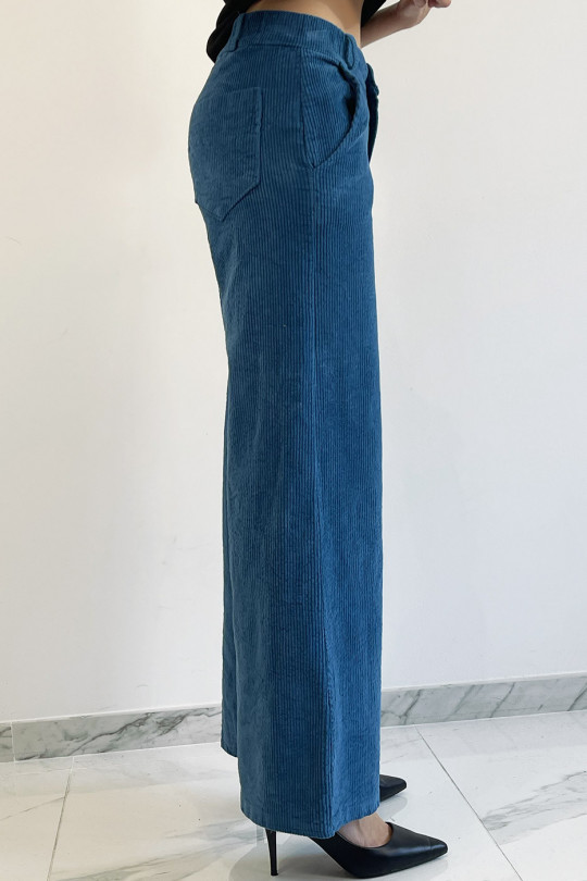 Blue velvet palazzo pants with pockets. Fashion women's pants - 3