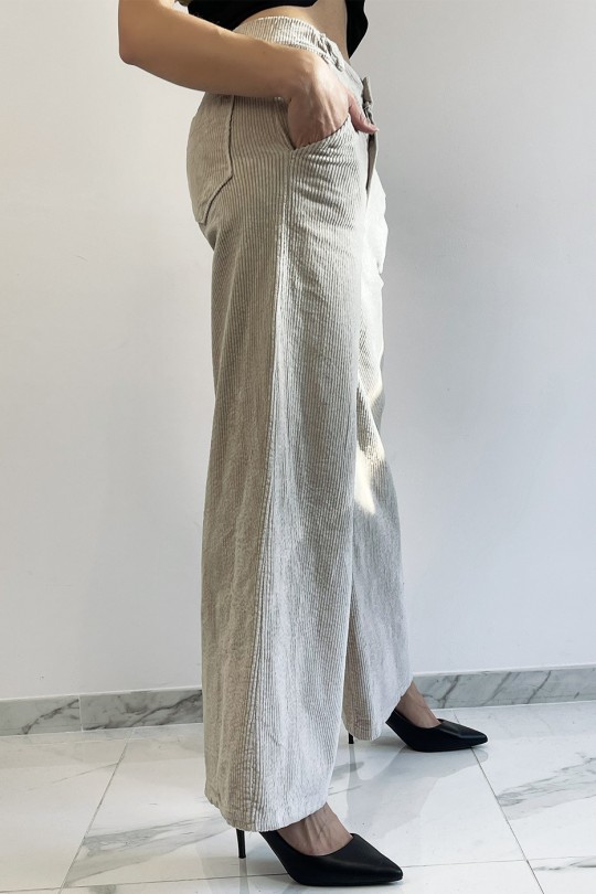 Beige velvet palazzo pants with pockets. Fashion woman pants - 2