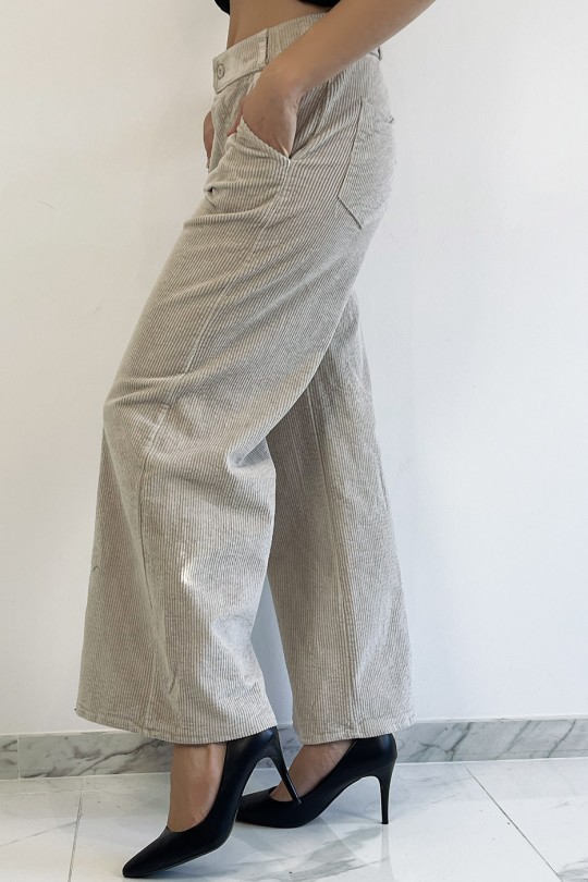 Pantalon palazzo beige  en velours avec poches. Pantalon femme fashion - 5