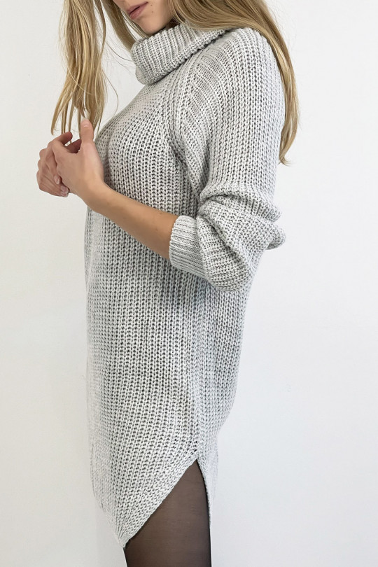 Gray sweater dress turtleneck straight cut mesh effect slightly split on the sides - 2
