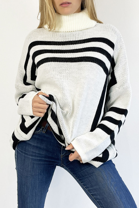 White turtleneck sweater with a geometric shape pattern that restructures the silhouette - 2