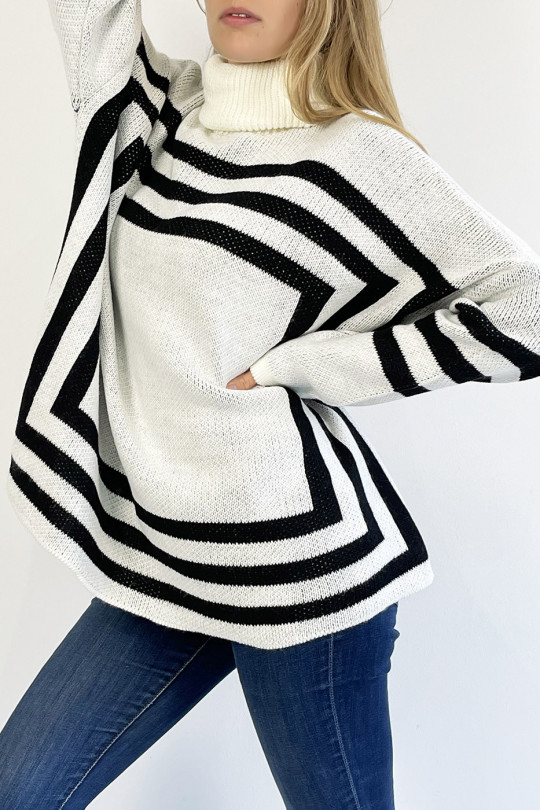 White turtleneck sweater with a geometric shape pattern that restructures the silhouette - 5