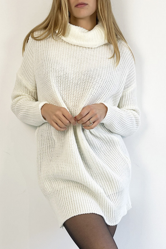 White sweater dress turtleneck effect mesh straight perfect length soft warm and stylish - 2