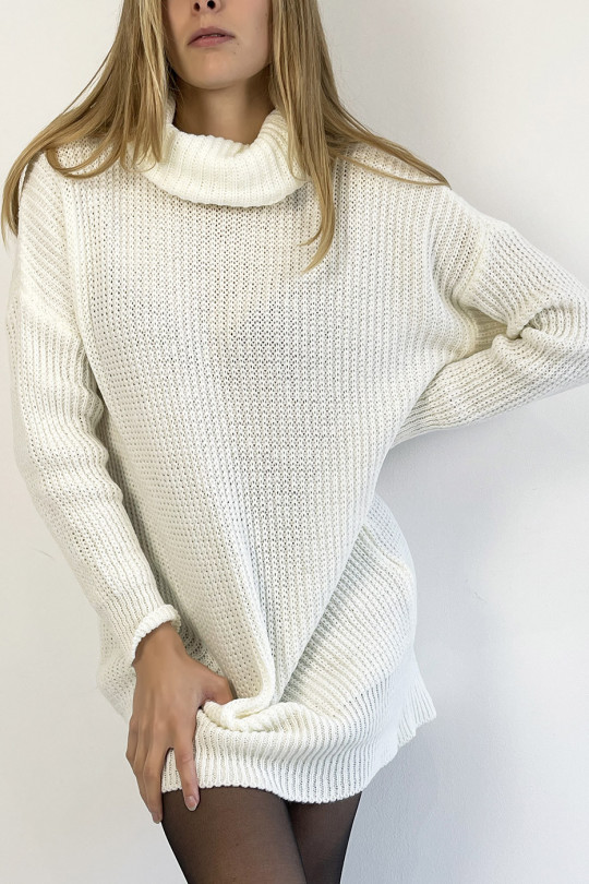 White sweater dress turtleneck effect mesh straight perfect length soft warm and stylish - 3