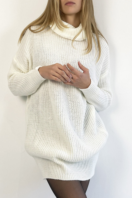 White sweater dress turtleneck effect mesh straight perfect length soft warm and stylish - 4