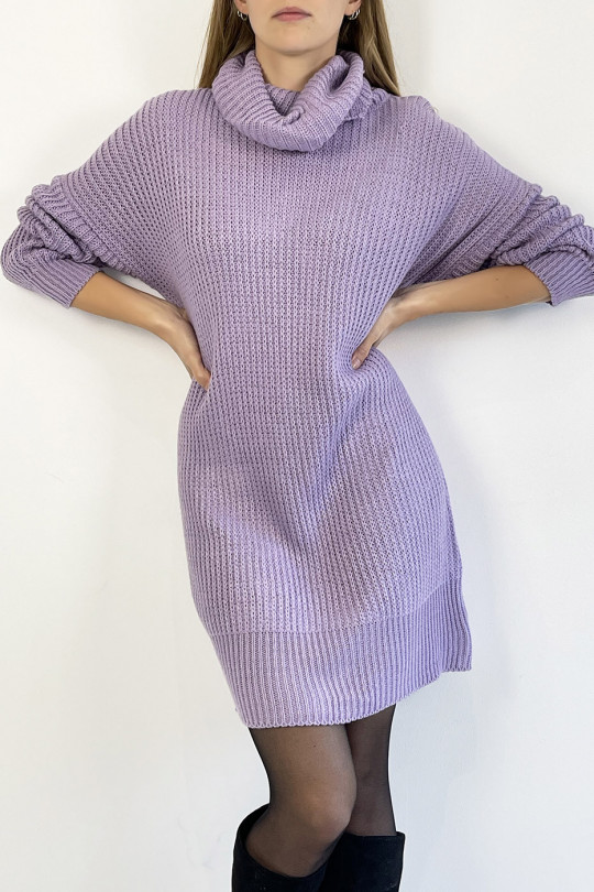 Lila sweaterjurk coltrui effect mesh recht perfecte lengte zacht warm en stijlvol - 1