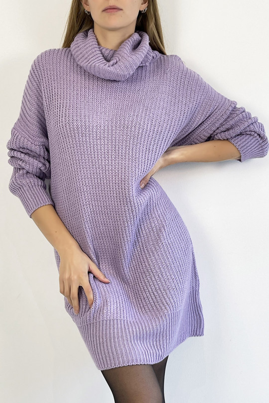 Lila sweaterjurk coltrui effect mesh recht perfecte lengte zacht warm en stijlvol - 2