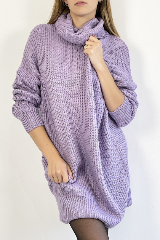 Lila sweaterjurk coltrui effect mesh recht perfecte lengte zacht warm en stijlvol - 3