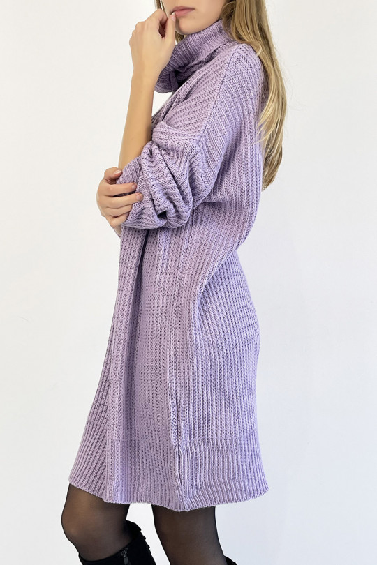 Lila sweaterjurk coltrui effect mesh recht perfecte lengte zacht warm en stijlvol - 4