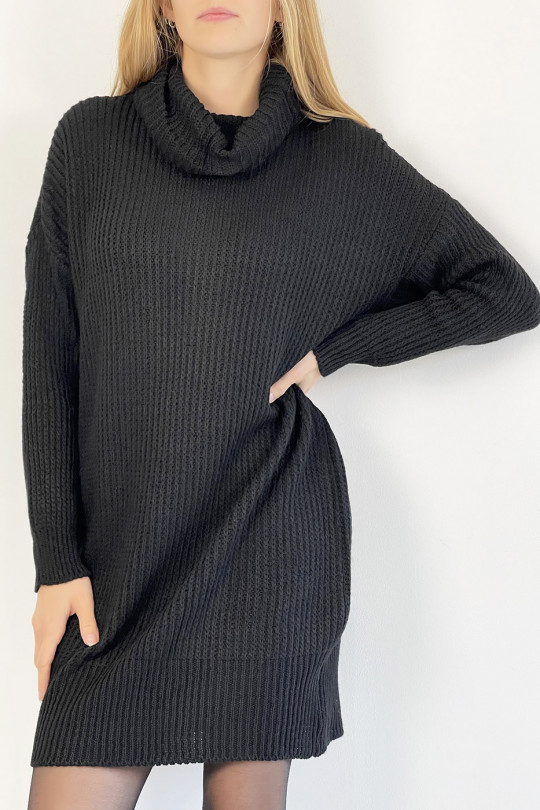 Black sweater dress turtleneck effect mesh straight perfect length soft warm and stylish - 1