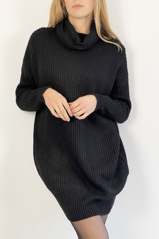 Zwarte trui jurk coltrui effect mesh rechte perfecte lengte zacht warm en stijlvol - 2