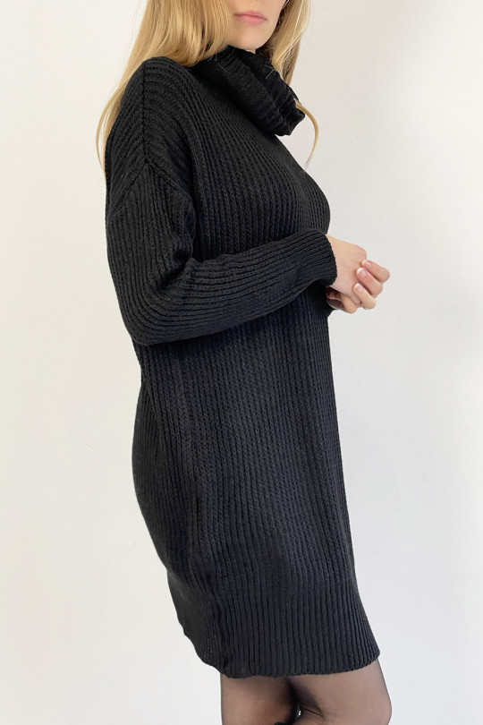 Zwarte trui jurk coltrui effect mesh rechte perfecte lengte zacht warm en stijlvol - 3