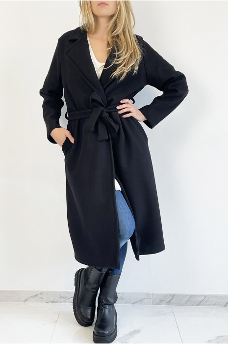Longue veste noire avec ceinture et poches - 2