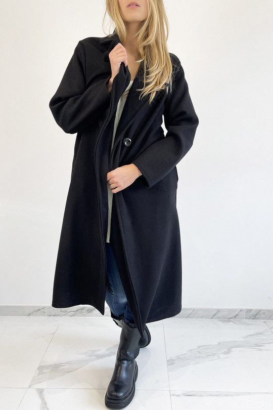 Longue veste noire avec ceinture et poches - 4