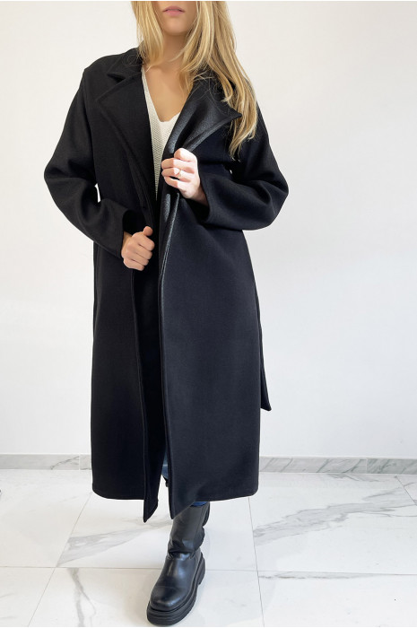 Longue veste noire avec ceinture et poches - 5