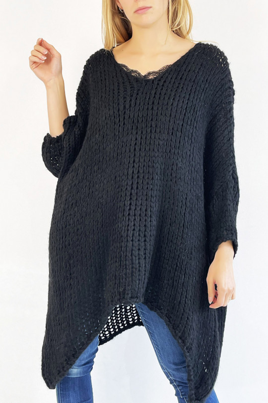 Black oversized sweater very soft and falling in flight V - 1