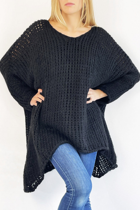 Black oversized sweater very soft and falling in flight V - 4