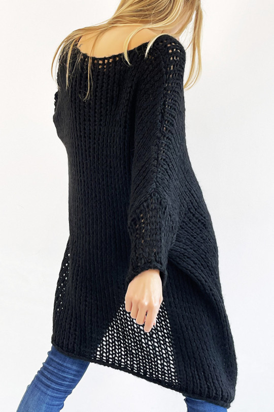 Black oversized sweater very soft and falling in flight V - 7